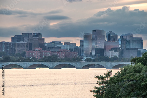 Skyline of Arlington, Bridge, and Potomac River at Dusk - Arlington, Virginia, USA (Washington, DC Metropolitan Area) photo