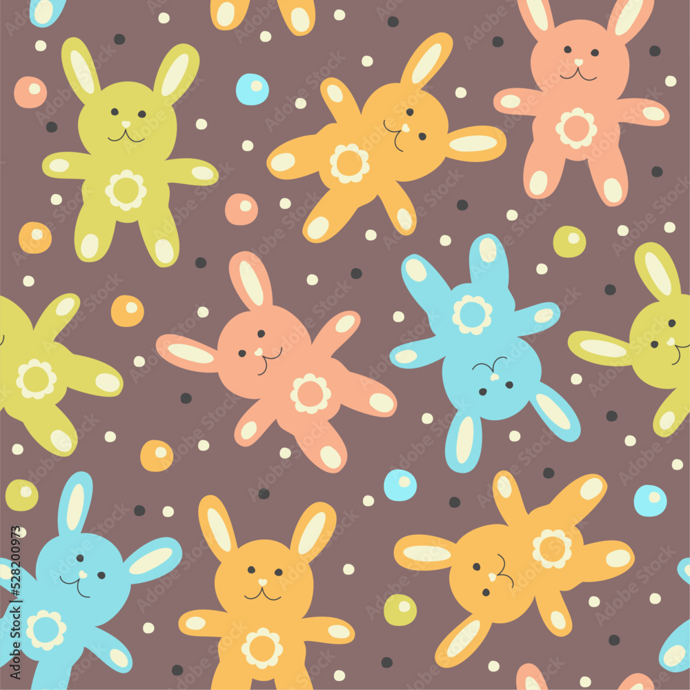 Vector seamless pattern with toy bunnies. Easter concept. Chinese New Year 2023. Vector seamless pattern with toy bunnies. Easter concept. Chinese New Year 2023.