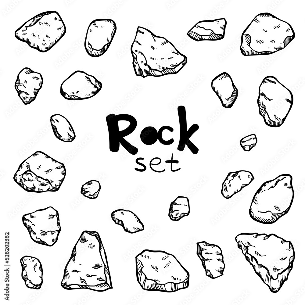 vector set of outline hand drawn rocks cutout on white background