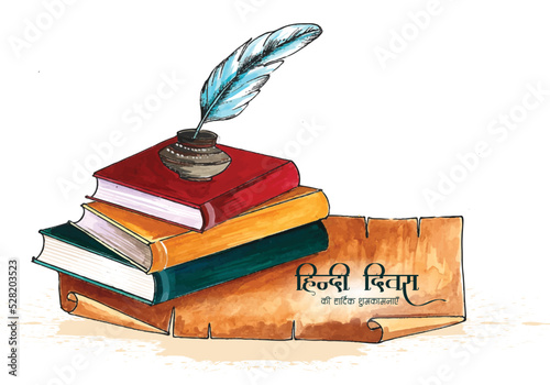 Indian hindi diwas on hindi day wright  speak  read learn and celebrate with book feather background photo
