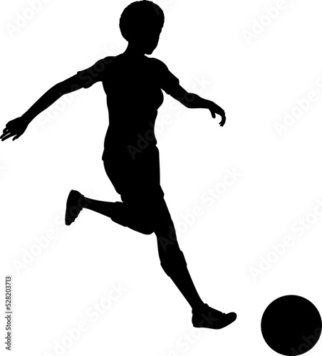 A black woman footballer soccer football player in silhouette