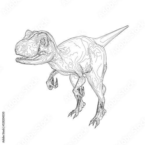 Outline of a dinosaur from black lines isolated on a white background. 3D. Vector illustration.