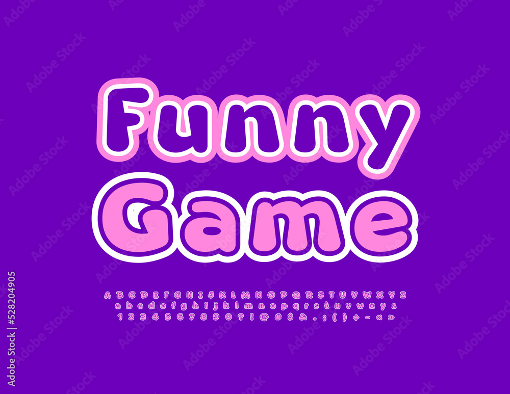 Vector creative Emblem Funny Game. Playful colorful Font. Bright Alphabet Letters and Numbers set