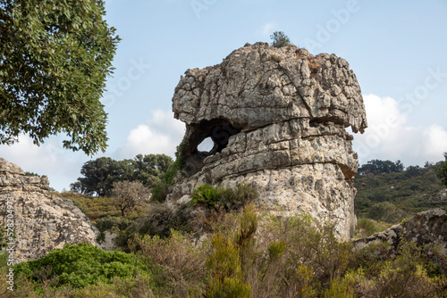 Scenery. Alcornocales Natural Park. View of the rock called La Montera del Torero, located in la Ruta del Toro. Los Barrios town, Spain photo