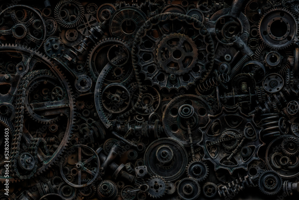 steampunk metal scrap rusty industrial part detail for melt and reused for recycling background of different steampunk metal scrap rusty industrial part detail for melt and reused for recycling background of different