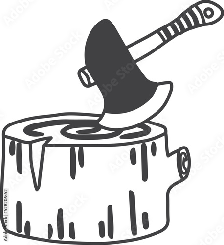 Hand Drawn handle hatchet axe illustration