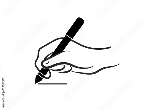 Ballpoint pen in hand. Vector icon. Office, business, writer, school, student