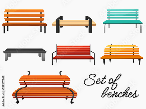 Fotografering Set of benches of different colors. modern benches
