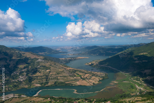 Aerial view of kizilirmak river, there are villages and towns around the river. Bafra, Samsun, Turkey