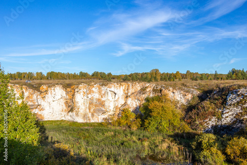 Ustinovsky limestones. It is located in the valley of the Miass river near Ustinovo village. South Ural, Chelyabinsk region, Russia. © Anton Buymov