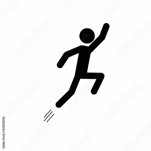stick man jumping up, sport, human figure, pictogram isolated on white background