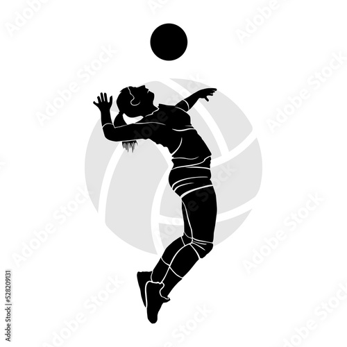 Silhouette art of girl volleyball player jumping in the air. Vector illustration