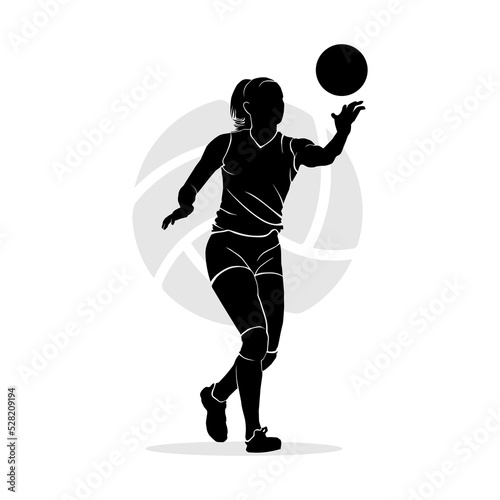 Silhouette of female volleyball player serving ball. Vector illustration