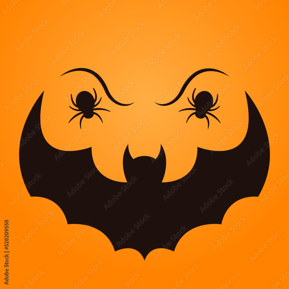Naklejka premium Banner for Happy Halloween. Bat and spider pumpkin face.