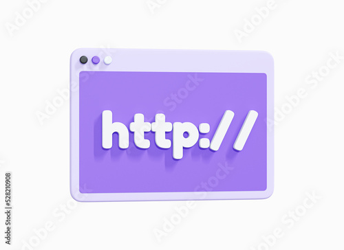 3D Web window with http link. Data web browser page. Website address with hyperlink. Protocol concept. Realistic element. Cartoon creative design icon isolated on white background. 3D Rendering photo