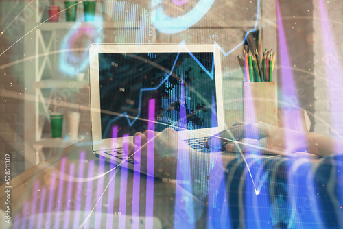 Wallpaper Mural Double exposure of woman hands typing on computer and forex chart hologram drawing. Stock market invest concept. Torontodigital.ca