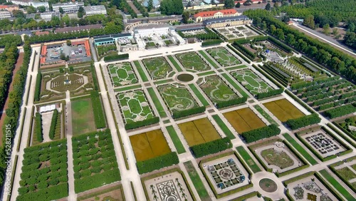 Herrenhausen Gardens aerial view in Hanover, Germany. Royal Gardens from above at Herrenhausen are one of the most distinguished baroque formal gardens of Europe in Lower Saxony. photo