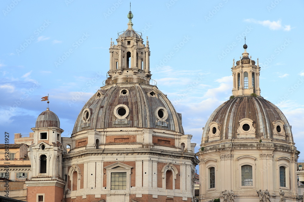 Santa Maria di Loreto and Chiesa del Santissimo Nome di Maria al Foro Traiano Church Domes in Rome, Italy Santa Maria di Loreto and Chiesa del Santissimo Nome di Maria al Foro Traiano Church Domes in Rome, Italy
