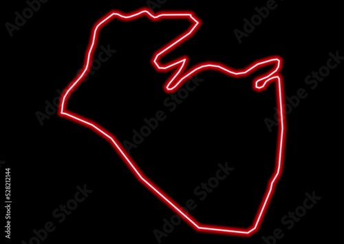 Red glowing neon map of Corozal Belize on black background. photo