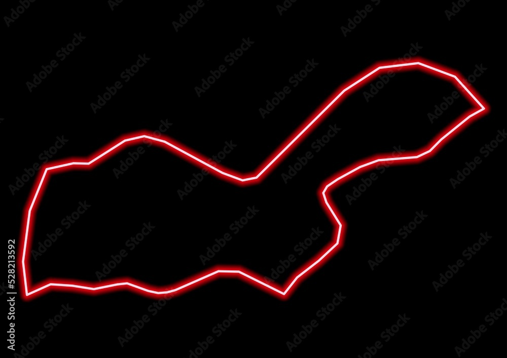 Red glowing neon map of Dire Dawa Ethiopia on black background.