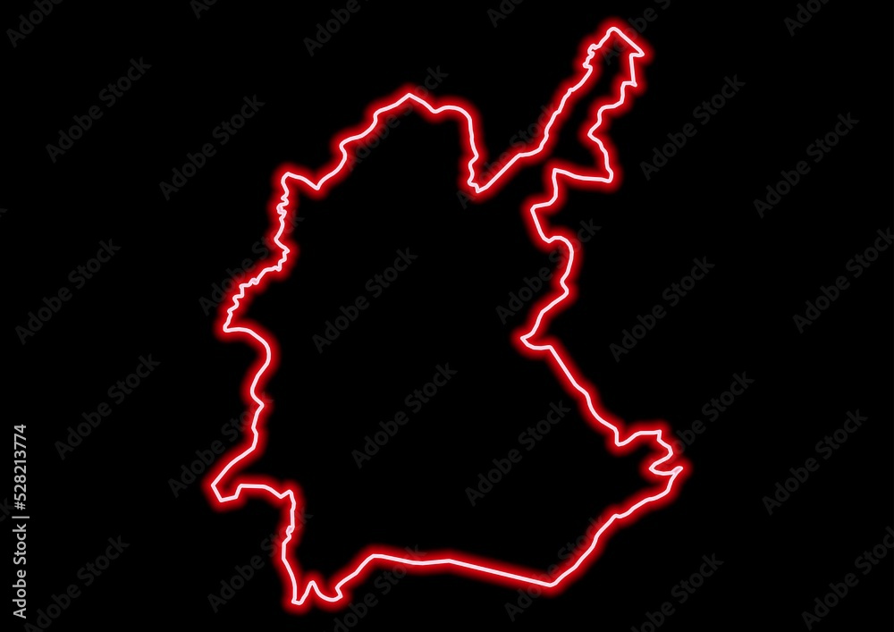Red glowing neon map of Diyala Iraq on black background.