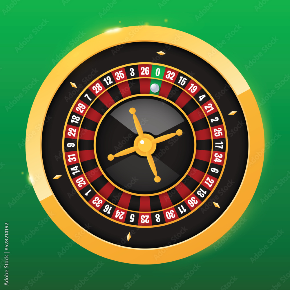 Realistic casino gambling roulette wheel on green background. Vector play chance luck roulette wheel illustration Realistic casino gambling roulette wheel on green background. Vector play chance luck roulette wheel illustration