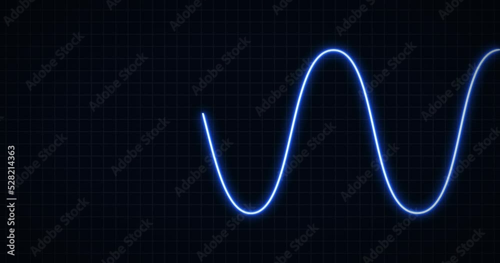 Glowing line chart of simple sine wave shape in simple grid background.