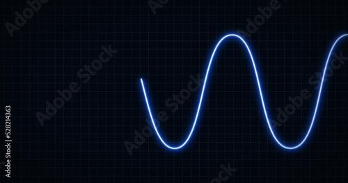 Glowing line chart of simple sine wave shape in simple grid background. photo