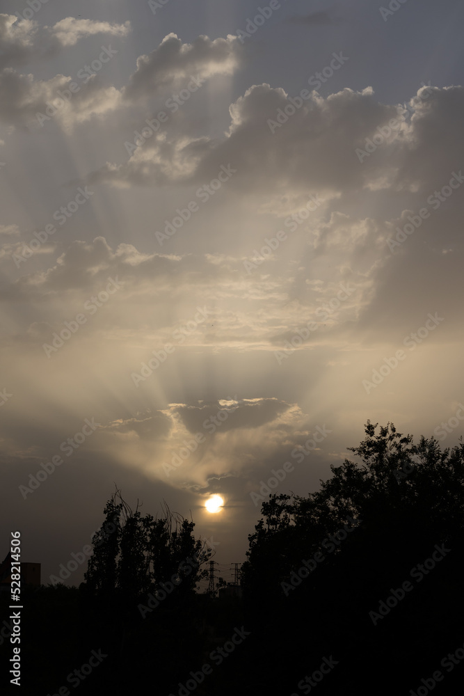 dawns in the Carabanchel neighborhood of Madrid, Spain