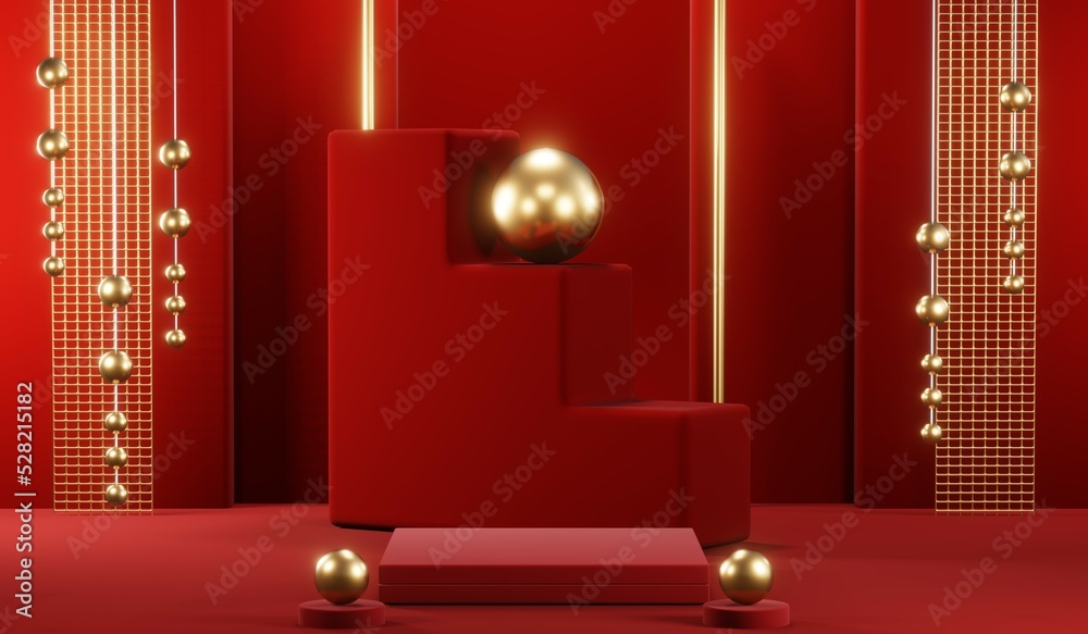 3D rendering of blank product background for cream cosmetics Modern red podium background 3D rendering of blank product background for cream cosmetics Modern red podium background