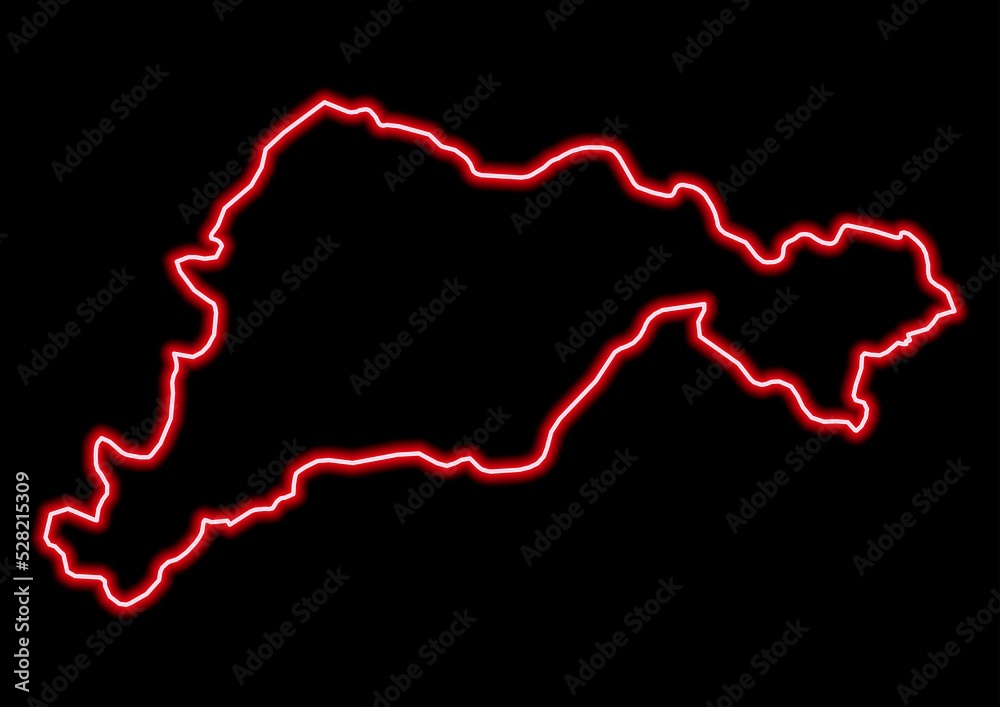 Red glowing neon map of El Paraíso Honduras on black background. Red glowing neon map of El Paraíso Honduras on black background.