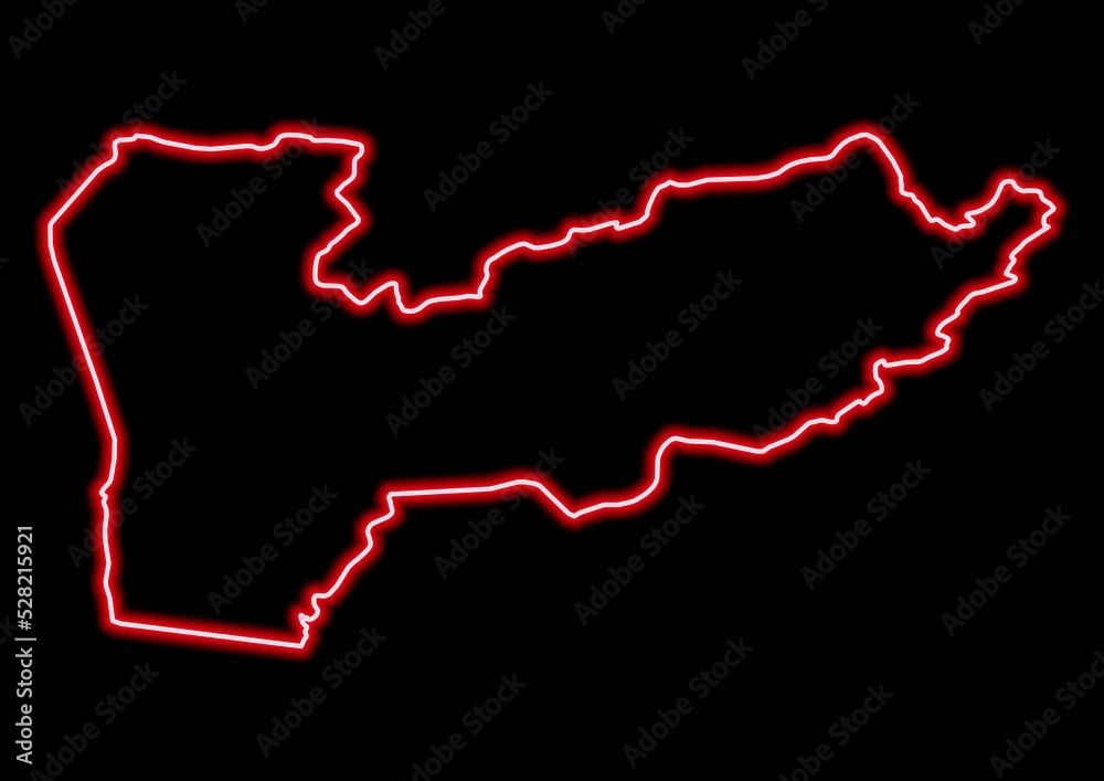 Red glowing neon map of Farah Afghanistan on black background. Red glowing neon map of Farah Afghanistan on black background.