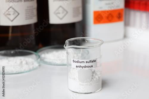 sodium sulfate anhydrous in glass, chemical in the laboratory