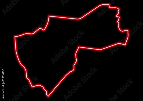 Red glowing neon map of Fromager Ivory Coast on black background.
