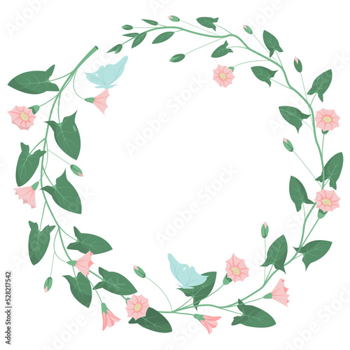 Round vector floral frame, wreath with flowers and leaves, for wedding, greetings, wallpapers, background. Frame template for text