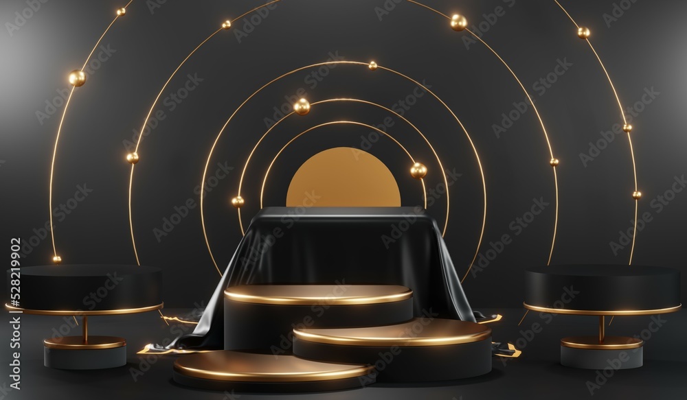 3D rendering of blank product background for cream cosmetics Modern black podium background 3D rendering of blank product background for cream cosmetics Modern black podium background