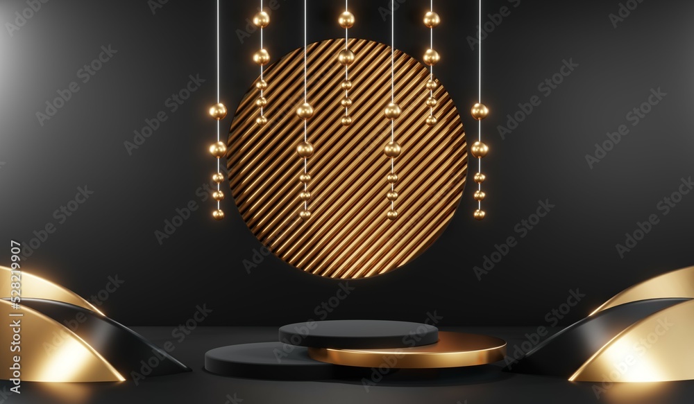 3D rendering of blank product background for cream cosmetics Modern black podium background