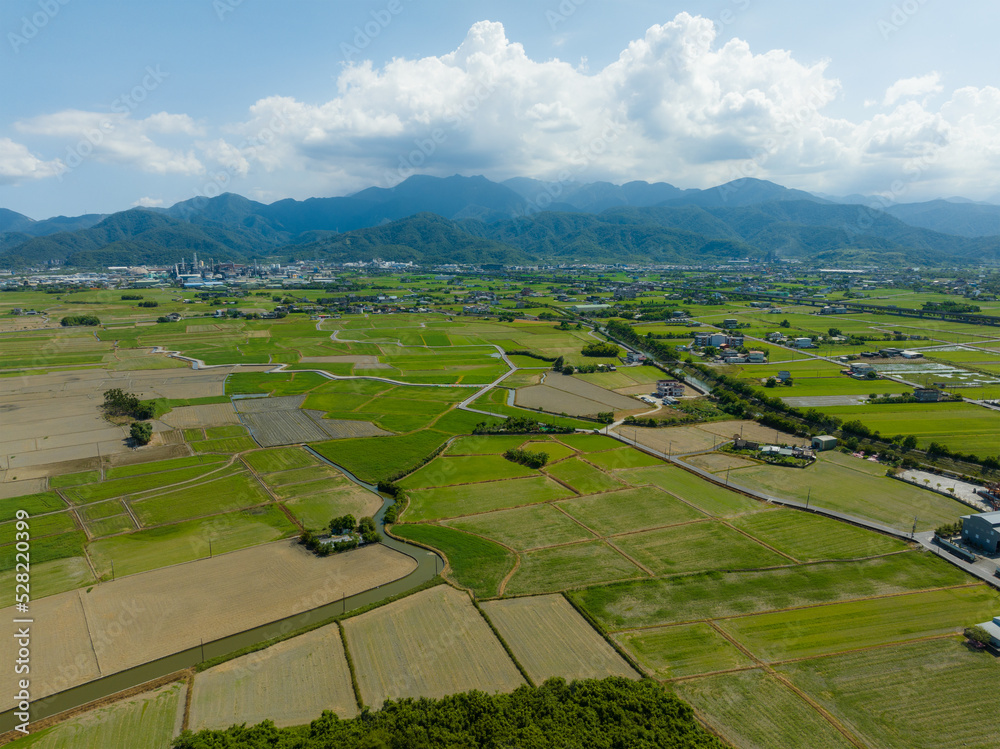 Top view of Dongshan rice meadow in Yilan of Taiwan