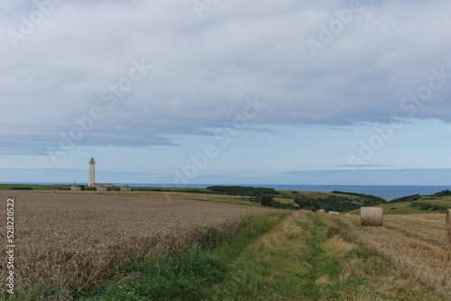Lighthouse Phare d Antifer with fields on the Alabaster Coast near Etretat  Normandy  France