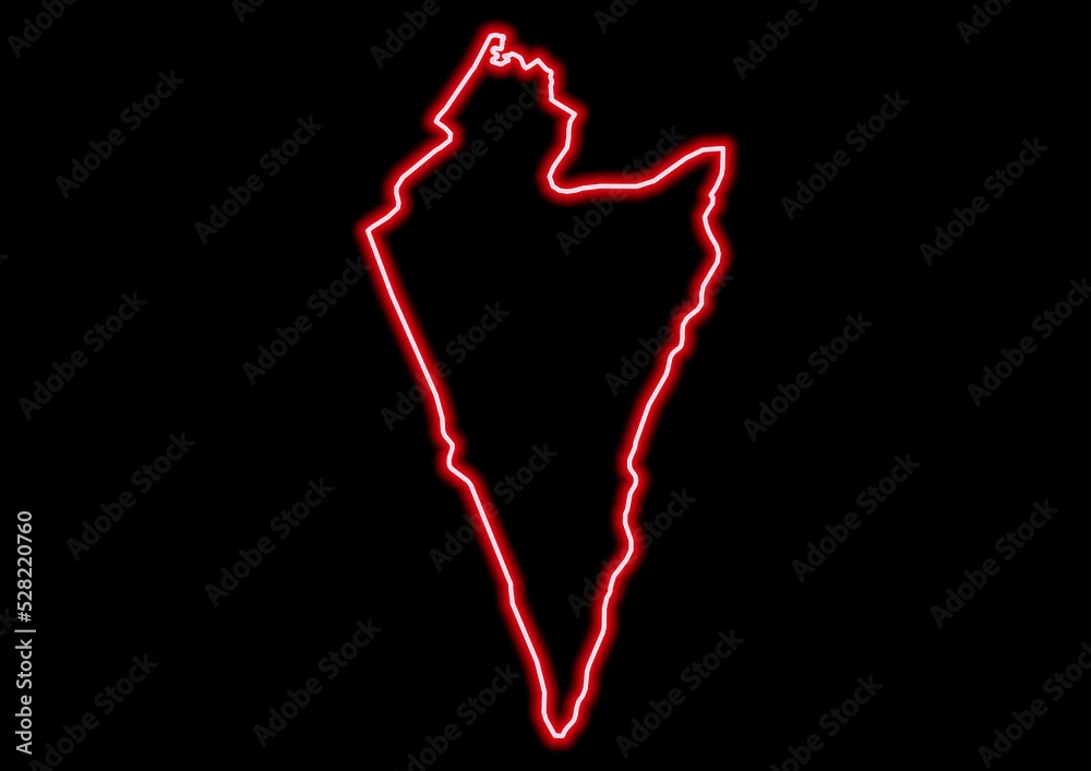 Red glowing neon map of HaDarom Israel on black background. Red glowing neon map of HaDarom Israel on black background.