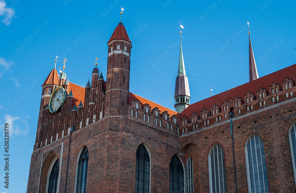  Gdansk, Poland. Facade of the old Bazylika Mariacka church in the old town