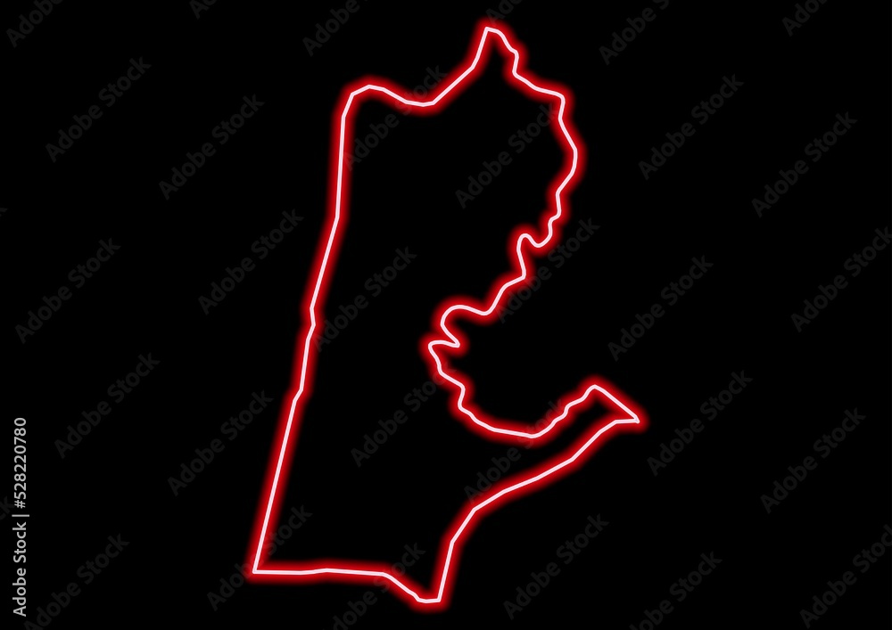 Red glowing neon map of Haifa Israel on black background.
