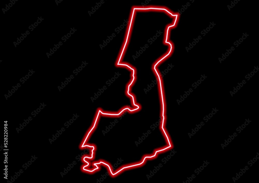 Red glowing neon map of HaMerkaz Israel on black background. Red glowing neon map of HaMerkaz Israel on black background.