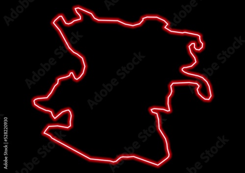 Red glowing neon map of Hamadan Iran on black background. photo