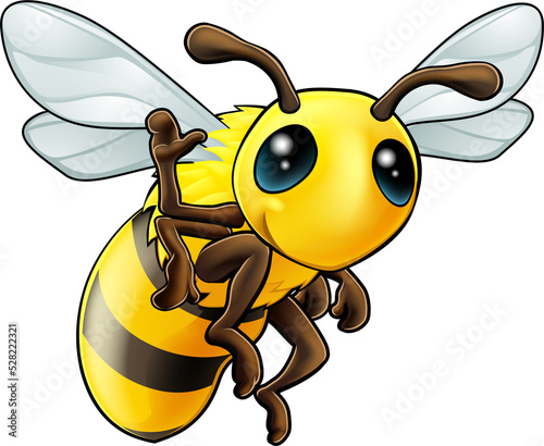 Happy waving cartoon bee
