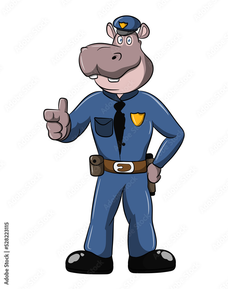 Hippo policemen Animal Zoo cute Hippopotamus cartoon character	