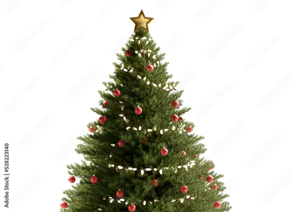 green fir, decorated christmas tree, isolated 3d-illustration green fir, decorated christmas tree, isolated 3d-illustration
