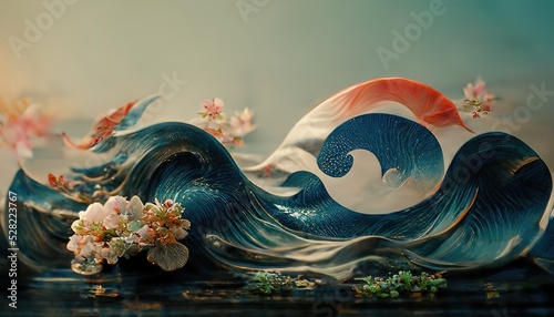 Foto The great wave off kanagawa painting reproduction