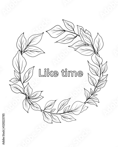 Hand drawn illustration. Floral wreath frame in black color. Ink sketch. Elem...