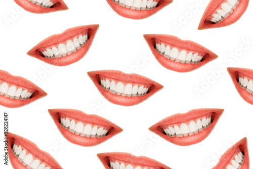 Smiling mouth seamless pattern on white background